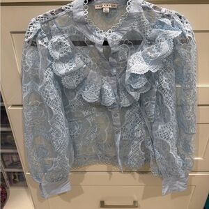 Haute Monde Light Blue Lace Blouse
